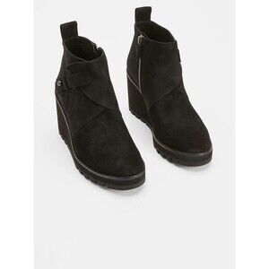 Eileen Fisher Tinker Black Suede Wedge Zip Ankle Boots Booties Women's Size 11